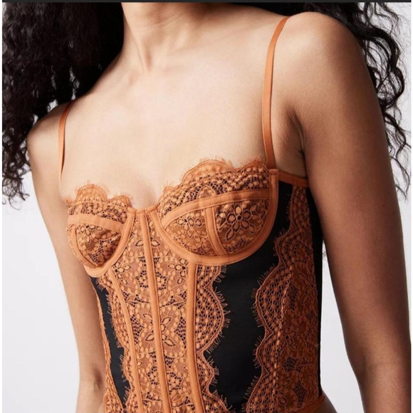 Urban Outfitters Out From Under Corset Top Black Orange Lace Trim Y2K Bustier Md - Picture 2 of 7